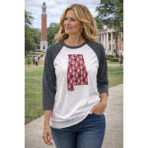 Eliza Dean Women's Cotton Baseball Jersey State Of Alabama Lace Appliqué Large
